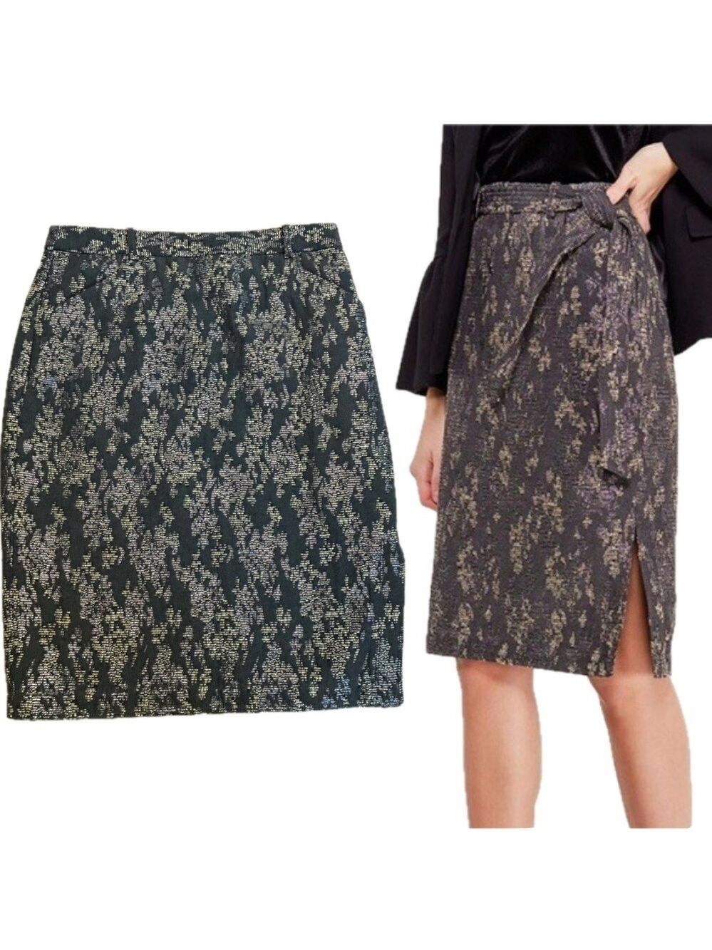 Banana Republic Brown bronze metallic jacquard pencil skirt holiday edition 10